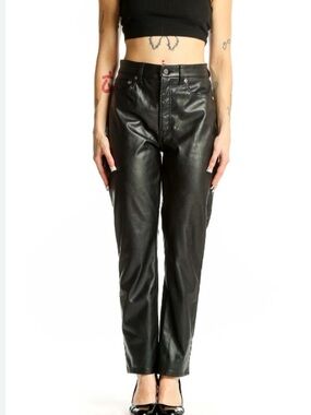 GAP Black Faux Vegan Leather Vintage Slim High Rise Straight-Leg Pants 12 NWOT